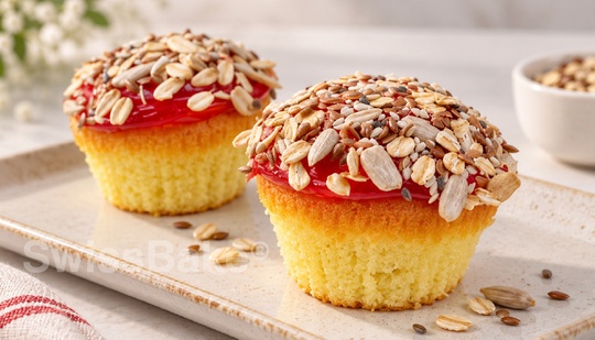 Multigrain Lemon Muffins with Strawberry Glaze Topping